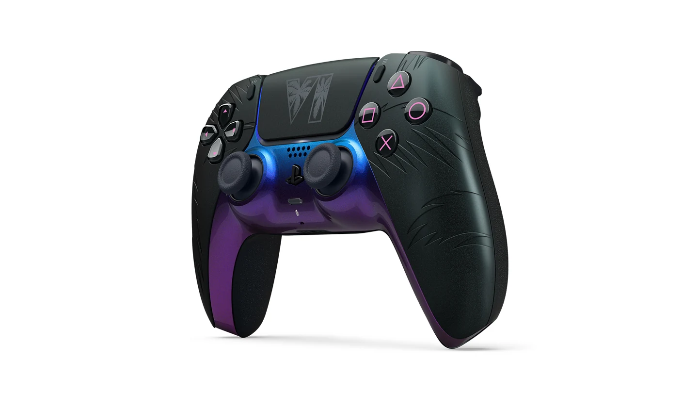 GTA 6 DualSense controllers: black and white editions · official image · © Sony Interactive Entertainment
